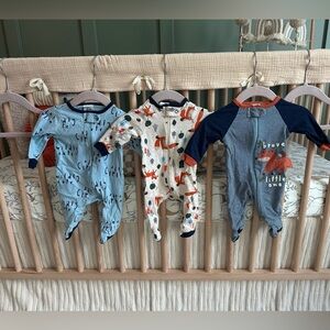 Gerber Newborn Baby Boy Sleepers - Fox, Stripes, and Letters, Like New